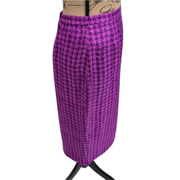 Adrianna Papell Elegant Purple Houndstooth 100% Silk Vintage Skirt Suit 10 P PET - Picture 8 of 12
